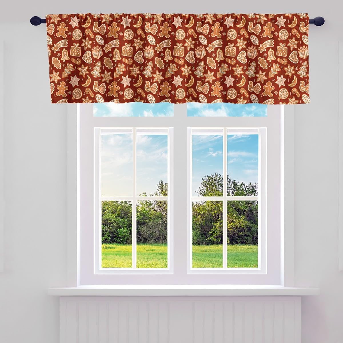 Christmas Theme Window Valances,Xmas Tree Snowflake Snowman Valance