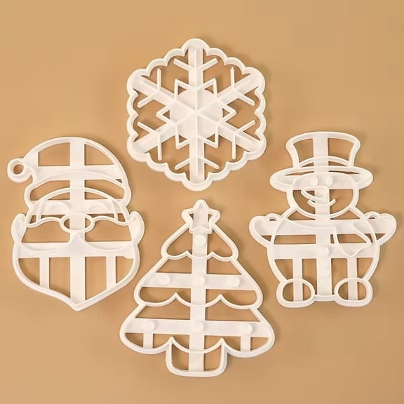 Christmas Themed 4-Piece Cookie Biscuit Cutters Set - Snowflakes, Santa Claus, Snowmen, and Christmas Trees for Holiday Baking