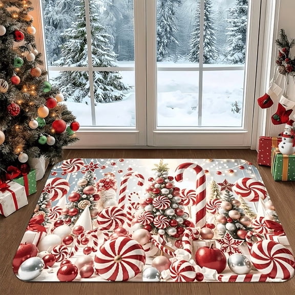 Christmas-Themed Area Rug Featuring a Candy Cane Design, Perfect for Living Rooms