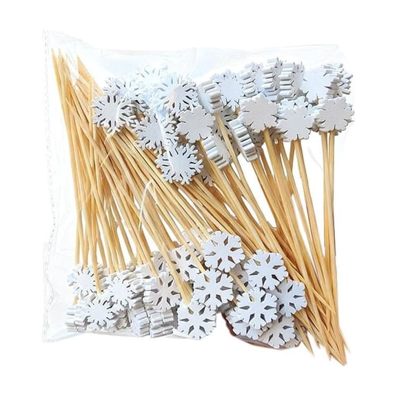 Christmas Themed Bamboo Cocktail Sticks For Food And Party Platters With Snowflake And Santa Claus Designs