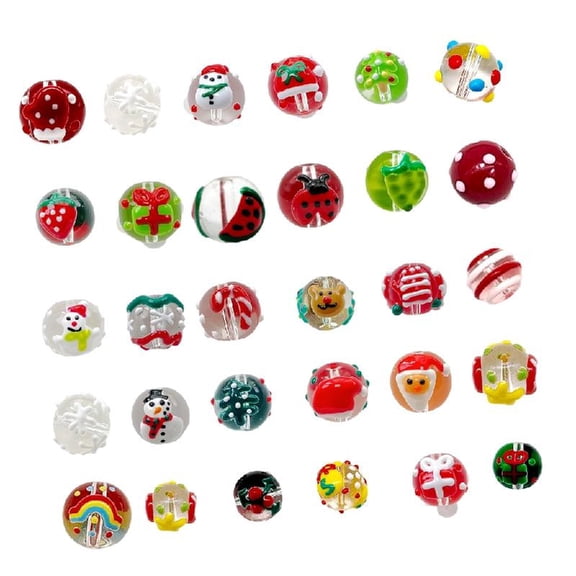 Christmas Themed Beads For Christmas Tree Ornament Hand Painted Glass Beads For Craft Bracelets Jewelry Crafting