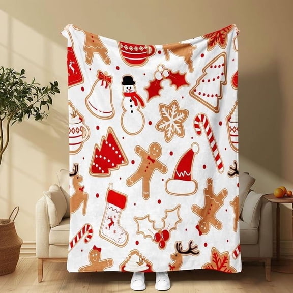 Christmas Themed Blanket, 1 Count Soft Comfortable Warm Nap  Throw Blanket, Air-conditioned Room Blanket for Home Office Travel Camping