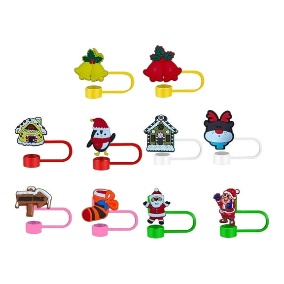 Christmas Themed Cartoon Straw Hats 8mm Pack of 10 Festive for Drinks