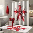Christmas Themed Cartoon Style Shower Curtain Set Red and White