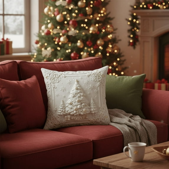 Christmas Themed Cushion Cover - Festive Design for Sofa, Chair, Bedroom, Living Room, Home Holiday Decor, Soft & Durable Cushion Cover for Christmas, 18*18in, D