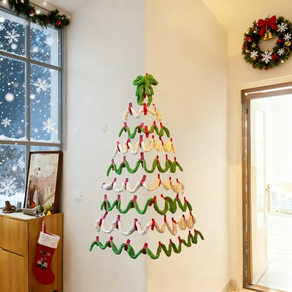 Christmas Themed DIY Corner Christmas Tree Kit – Extra Thick Yarn Tree with Cute Cat Tail, Easy to Assemble Holiday Decor for Home & Office, Space-Saving Handmade Xmas Decor, 56ft, B