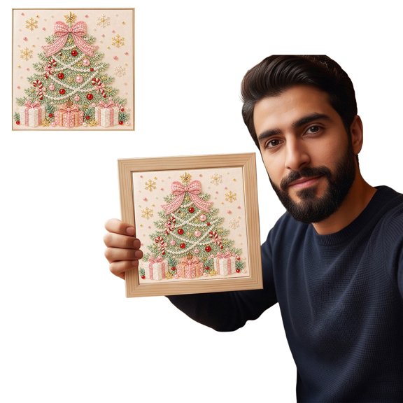 Christmas Themed DIY Diamond Painting 7.87x7.87in, Partial Drill Art Craft Kit, Wall Decoration for Living Room Bedroom Entryway, Christmas Gift (Christmas Tree)