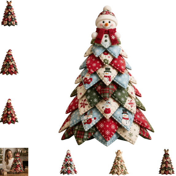 Christmas Themed DIY Tree Patchwork Kit, Indoor Christmas Decorations, DIY Christmas Quilted Fabric Tree Kit, Santa Reindeer Elf Style Fabric Tree Craft Decor for Indoor Household-E