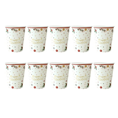 Christmas Themed Disposable Paper Cups, 10-Pack With Gold Stamped Snowflake Design, For Parties & Family Gatherings, 9Oz Capacity