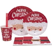 Christmas Themed Disposable Paper Plates, Napkins, Cups & Straws Set for 20