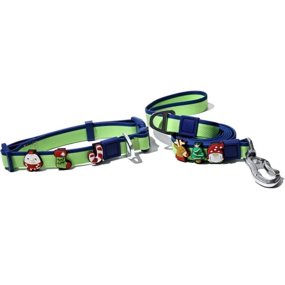 Christmas Themed Dog Collar and Leash Set, Waterproof PVC Pet Collar with Cute Charms for Small Medium Dogs