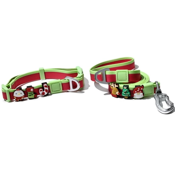 Christmas Themed Dog Collar and Leash Set, Waterproof PVC Pet Collar with Cute Charms for Small Medium Dogs