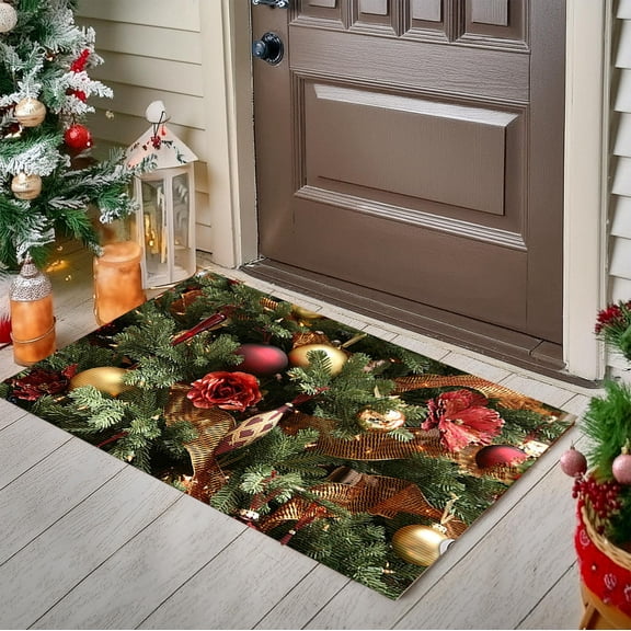 Christmas Themed Door Mat, Non-Slip Floor Mat Holiday Festive Decoration, Multi-Scene Carpet for Living Room Bathroom Shoe Cabinet, Christmas Holiday Decorative Rug, 23.6x15.7 inch