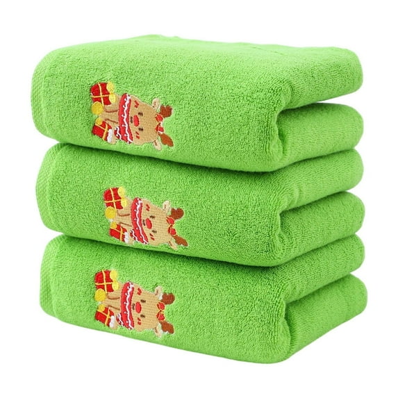 Christmas Themed Embroidered Towel Set, 3-Piece Towels, Comfortable Household Cotton Towels for Holiday Bathroom Decor