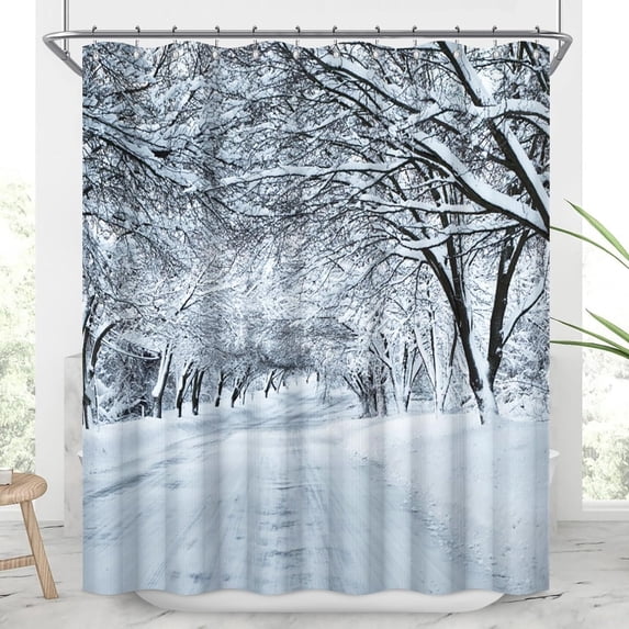 Christmas Themed Fabric Shower Curtains Winter Wonderland Forest Long Waffle Bath Curtain Farmhouse Xmas Holiday Shower Curtain for Kids Bathroom Decor Waterproof with Hooks,84x72 Inch