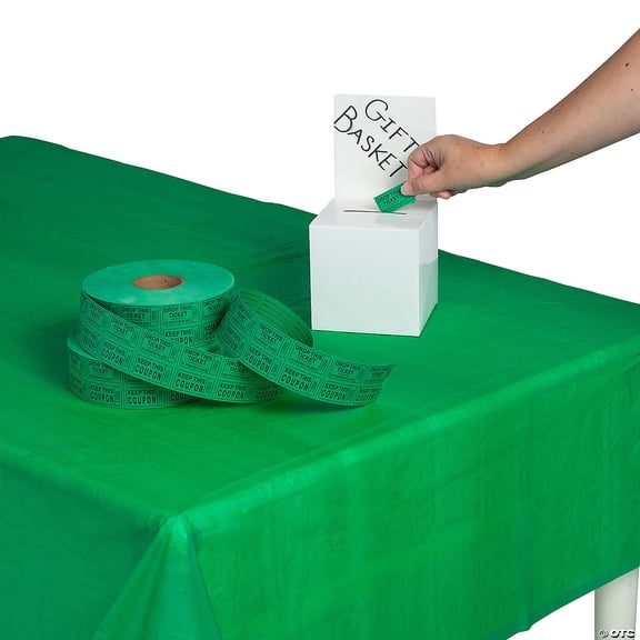 Christmas-Themed Green Paper Raffle Tickets & White Cardstock Box Kit - 15 Pieces
