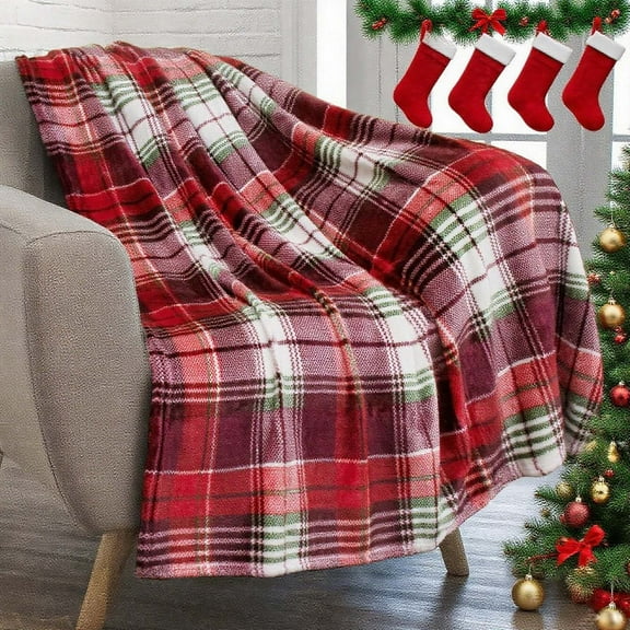 Christmas Themed Holiday Blanket Soft Warm Throw for Couch Bedroom Decor, All Season Cozy Flannel Fleece Blankets for Adults, Gifts for Mom Thanksgiving Xmas