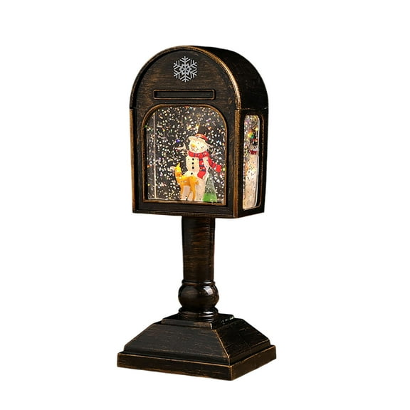 Christmas Themed Light Post, Christmas Table Lamp Decoration Wind Table Lamp Illuminated Ornaments Snow Globe Christmas Santa Glittering Lighted Lantern Home Decoration Black-A