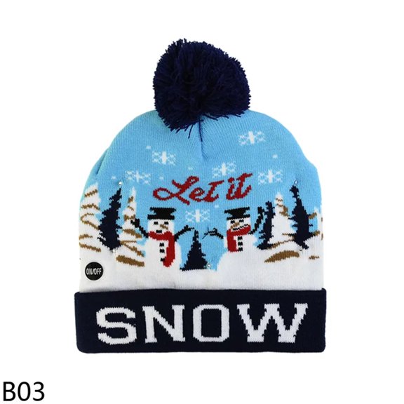 Christmas Themed Light Up Beanie with LED Lights Xmas Gift for Kids Adult