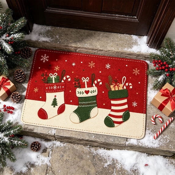 Christmas Themed Living Room Floor Mat Soft Non Slip Area Rug Festive Winter Holiday Decorative Carpet Washable Xmas Mat For Sofa Bedroom