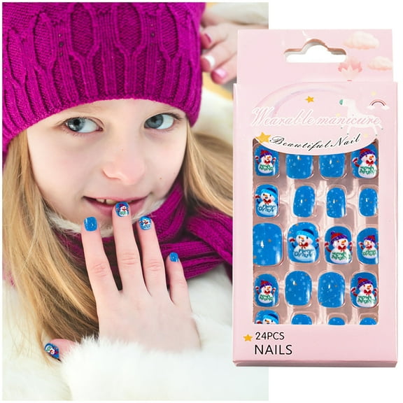 Christmas Themed Nail Stickers for Kids Adorable Holiday Designs 24pc Wearable 24PCS