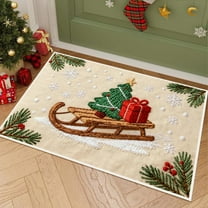 Christmas Themed Non-Skid Kitchen Mat 16x24 Inch, Absorbent Floor Rug for Entryway Bathroom, Washable Porch Doormat with 3D Embroidery, Festive Home Accent