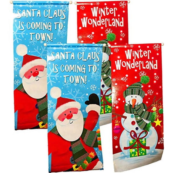 Christmas Themed Non-Woven Laminated Banners: Santa Claus & Snowman (4 Banners)