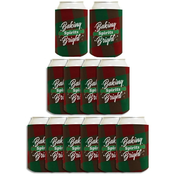 Christmas Themed Party Decorations Baking Spirits Bright 12-Pack Can Coolers Coolies