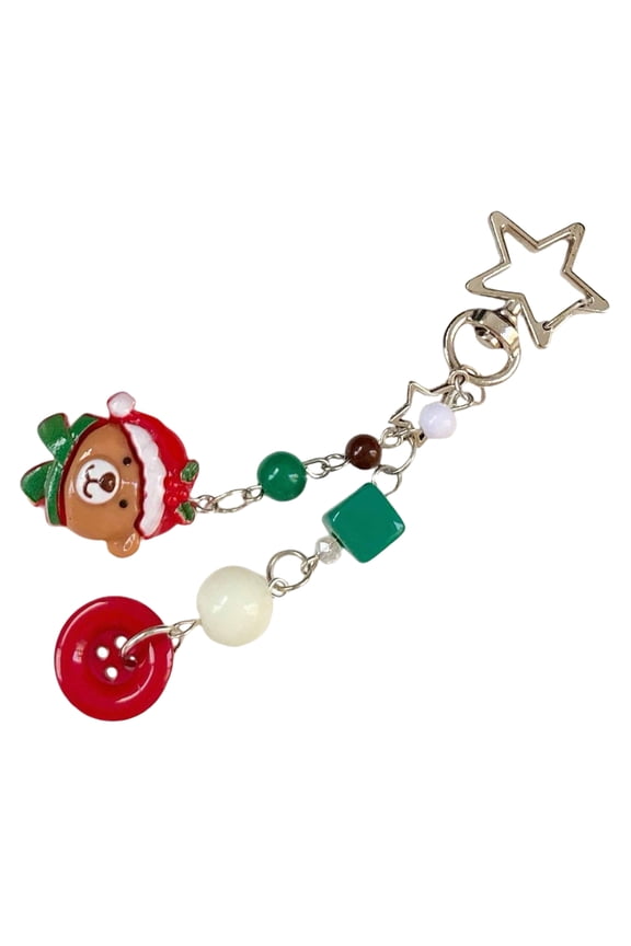 Christmas Themed Phone Strap Handmade Beaded Keychain Charm Fashionable Keyring Bag Pendant Accessory for Fashion Lover