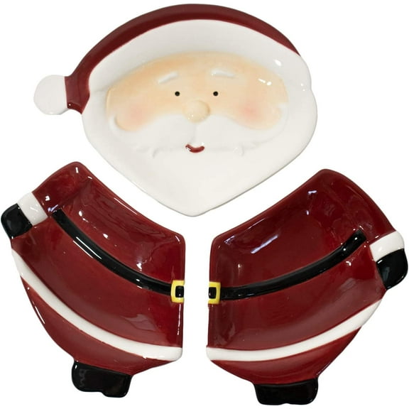 Christmas Themed Red Santa Ceramic 3-Section Server
