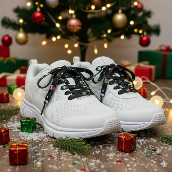 Christmas Themed Shoe Laces Set of 2 - Red/Green Striped Sneaker Laces for Boots, Athletic Shoes, Holiday Gifts, Festive Footwear Accessories