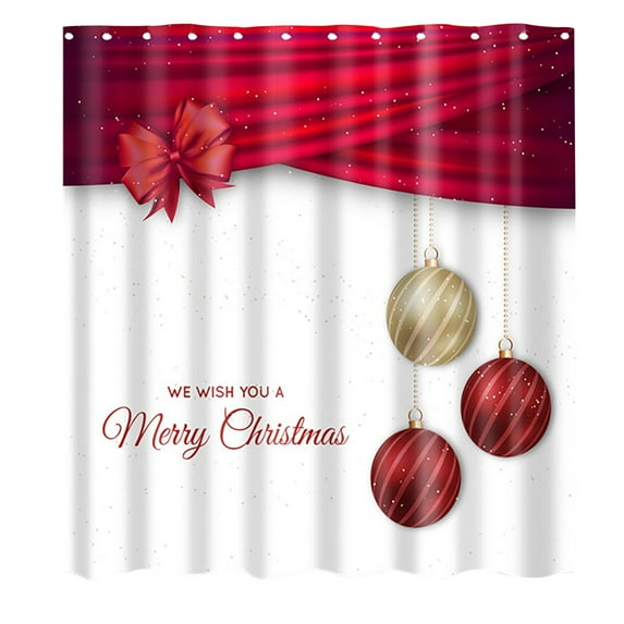 Christmas Themed Shower Curtain Polyester Fabric Waterproof Bathroom Decor 35x71 Inches