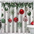 Christmas Themed Shower Curtain with Red and Green Ornaments Snowflakes