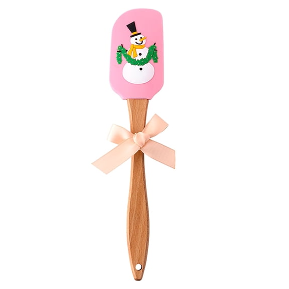 Christmas-Themed Silicone Baking Spatula, Silicone Butter Scraper, Wooden Handle Cake Mixing Knife, Festive Kitchen Baking Tool, Ideal for Holiday Baking, Cake Decorating & Cream Mixing