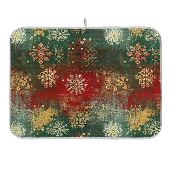 Christmas Themed Snowflakes Dish Drying Mat 16x18 Absorbent Microfiber Draining Rack Pad for Kitchen Counter Sink