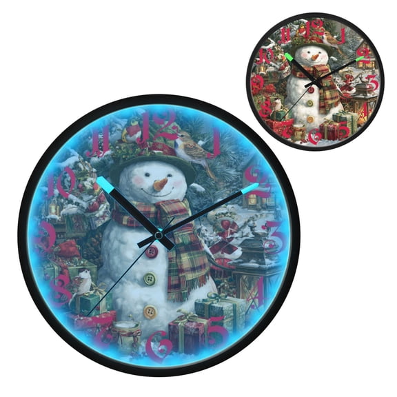 Christmas Themed Snowman Luminous Wall Clock with Sound-Activated LED 12-Inch Silent Acrylic Timepiece for Bedroom Livingroom or Office