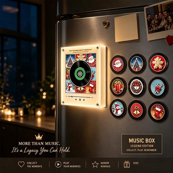 Christmas Themed Vinyl Player Fridge Record NFC Magnetic Music Box Set | Mini Jingle Magnets, Refrigerator Custom Storage, Personalized Retro, 9 PCS Programmable Playback, Aesthetic Desk Decor Gift