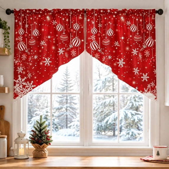 Christmas Themed Window Curtain 2 Piece, Irregular Polyester Drapes for Living Room Bedroom, Festive Holiday Window Decoration for Party Scene Layout