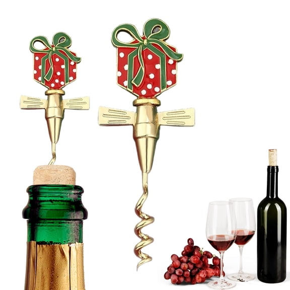 Christmas Themed Wine Corkscrew, Stainless Steel Multi-Function Bottle Opener, Festive Holiday Bar Tool Set, Reusable Wine Stopper & Corkscrew Combo