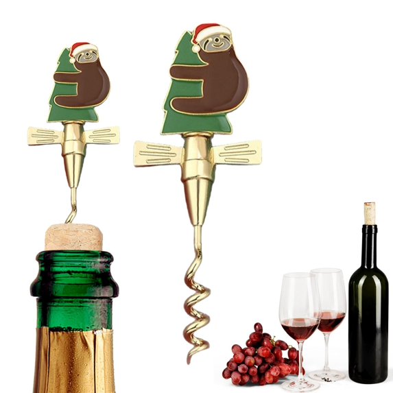 Christmas Themed Wine Corkscrew, Stainless Steel Multi-Function Bottle Opener, Festive Holiday Bar Tool Set, Reusable Wine Stopper & Corkscrew Combo