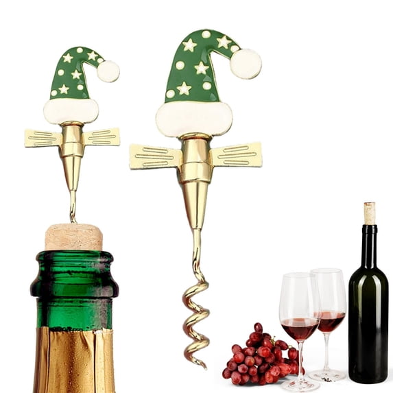 Christmas Themed Wine Corkscrew, Stainless Steel Multi-Function Bottle Opener, Festive Holiday Bar Tool Set, Reusable Wine Stopper & Corkscrew Combo