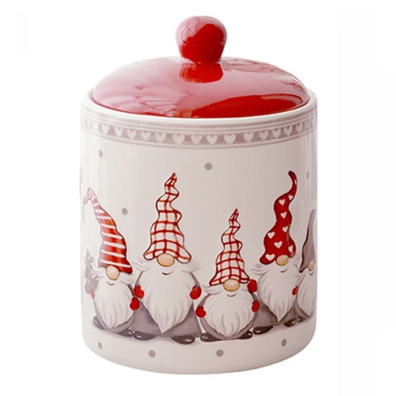 Christmas Themed Winter Holiday Ceramic Storage Jar with Airtight Lid for Cookies, Candy, Snacks, Chips