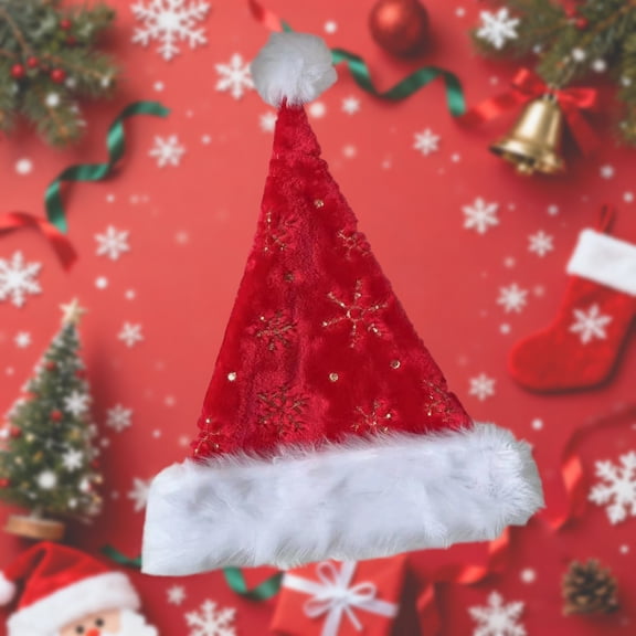 Christmas Thicken Santa Hat for Adult Holiday Plush Fabric Soft Party Hat Red Free Size
