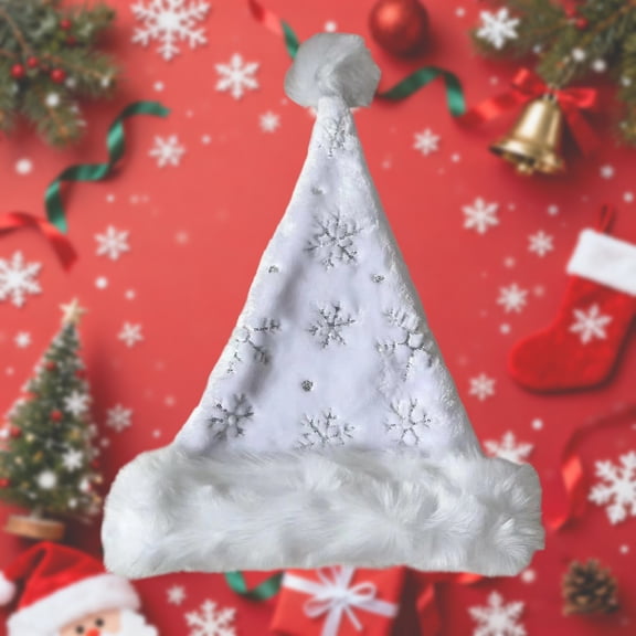 Christmas Thicken Santa Hat for Adult Holiday Plush Fabric Soft Party Hat White Free Size