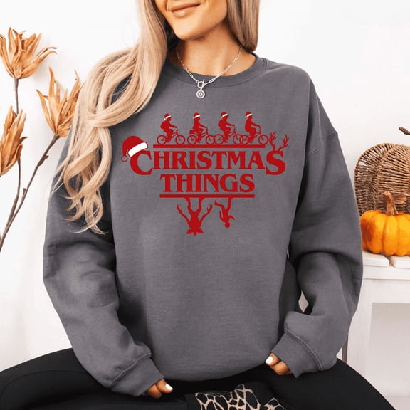Christmas Things Sweatshirt | Retro 80s Holiday Jumper Crewneck | Upside Down Christmas Top | Mystery Show Fan Gift Pullover