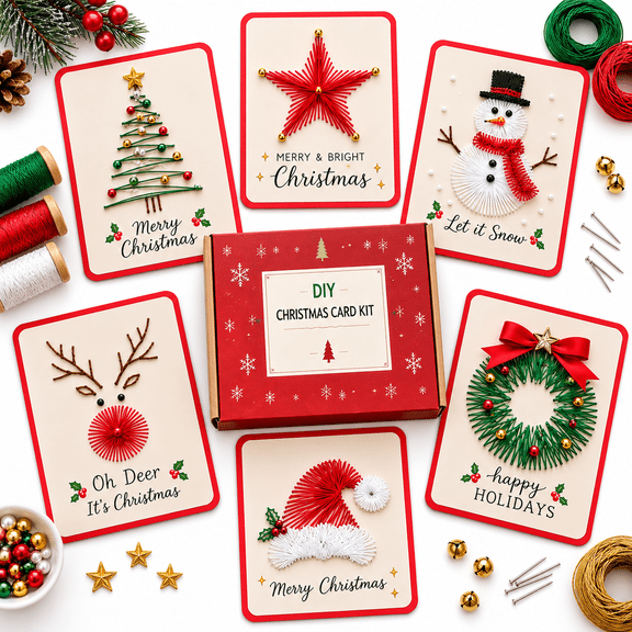 Christmas Thread Art DIY Kit, Tree Star Snowman String Craft Set for Seasonal Decor and Gifts