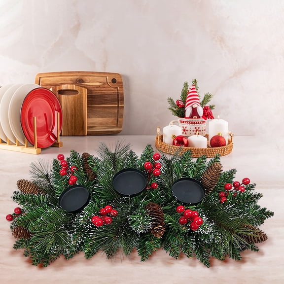Christmas Three Legged Candlestick Rattan Garland Decoration Holiday Table Centerpiece Home Desktop Ornament Party Fireplace Decor Festive Seasonal Decoration Collection Gift