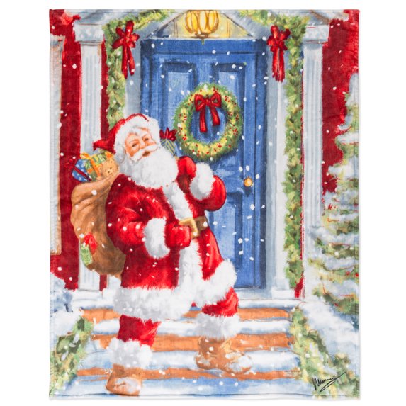 Christmas Throw 48X60 Santa At The Door