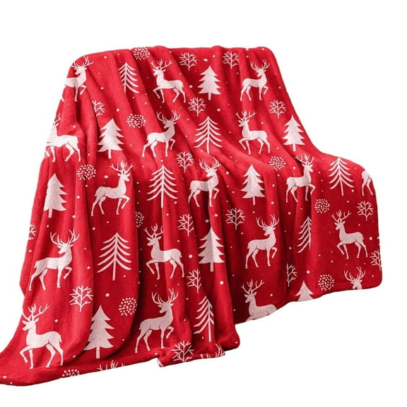 Christmas Throw Blanket 51 x 59 Inch – Green Soft Fleece Blanket with Cute Stocking Print for Sofa, Bed, Office, Travel, All-Season Holiday Decor & Gift