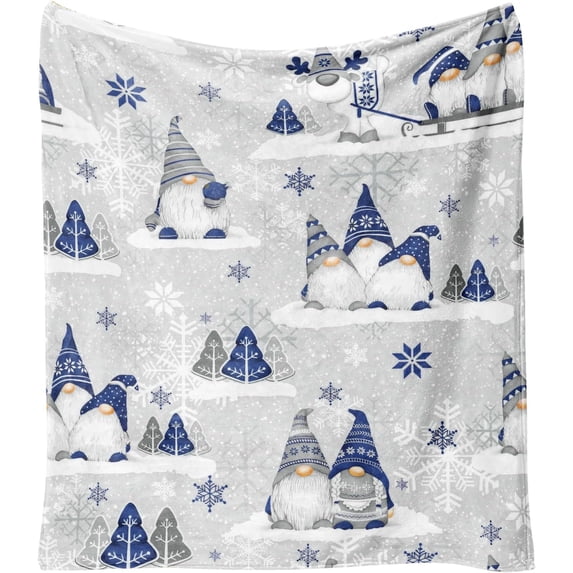 Christmas Throw Blanket 60"x50",Winter Gray Blue Gnome Xmas Holiday Festival Blanket for Women Men,Soft Cute GIFS Flannel Fleece Throw for Home Living Room Bed Chair Couch Decor